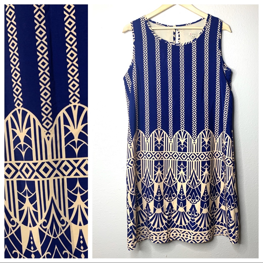 Cremieux Navy & Cream Midi Dress M